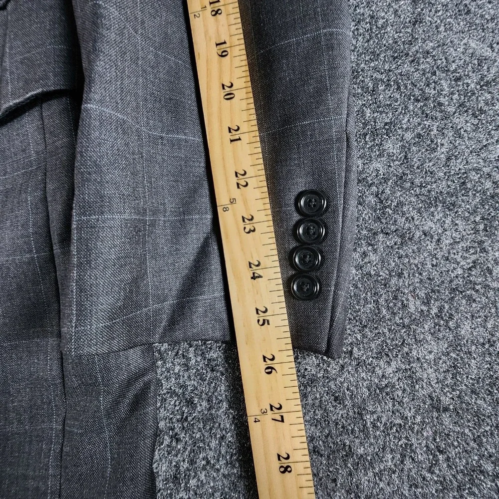 JOS‎ A BANK Men's Blazer 42L Wool Gray Windowpane Sport Coat Suit Jacket